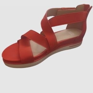 Eileen Fisher Sola Tumbled Nubuck Red Leather Back Zip Sandals Size 10